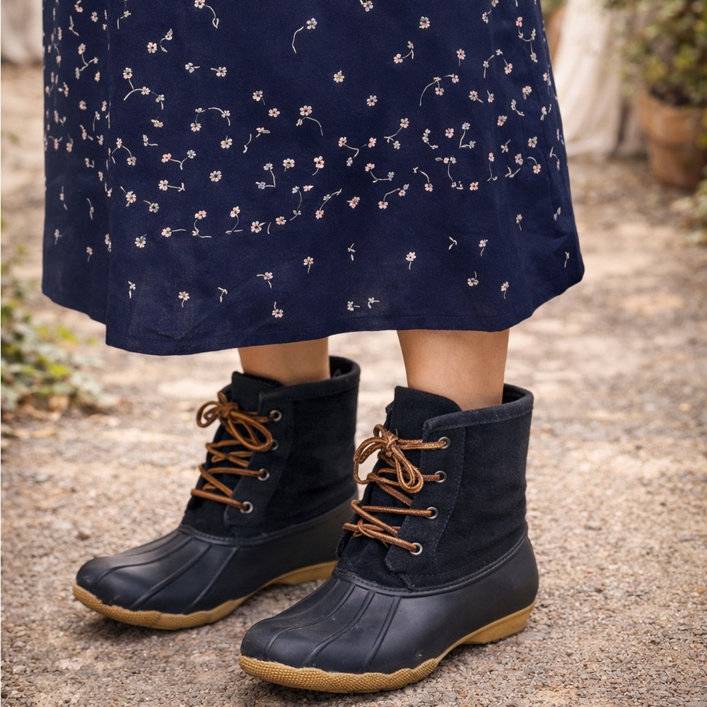 Galirasen Black Tan Ankle Duck Rain Boots Size 9